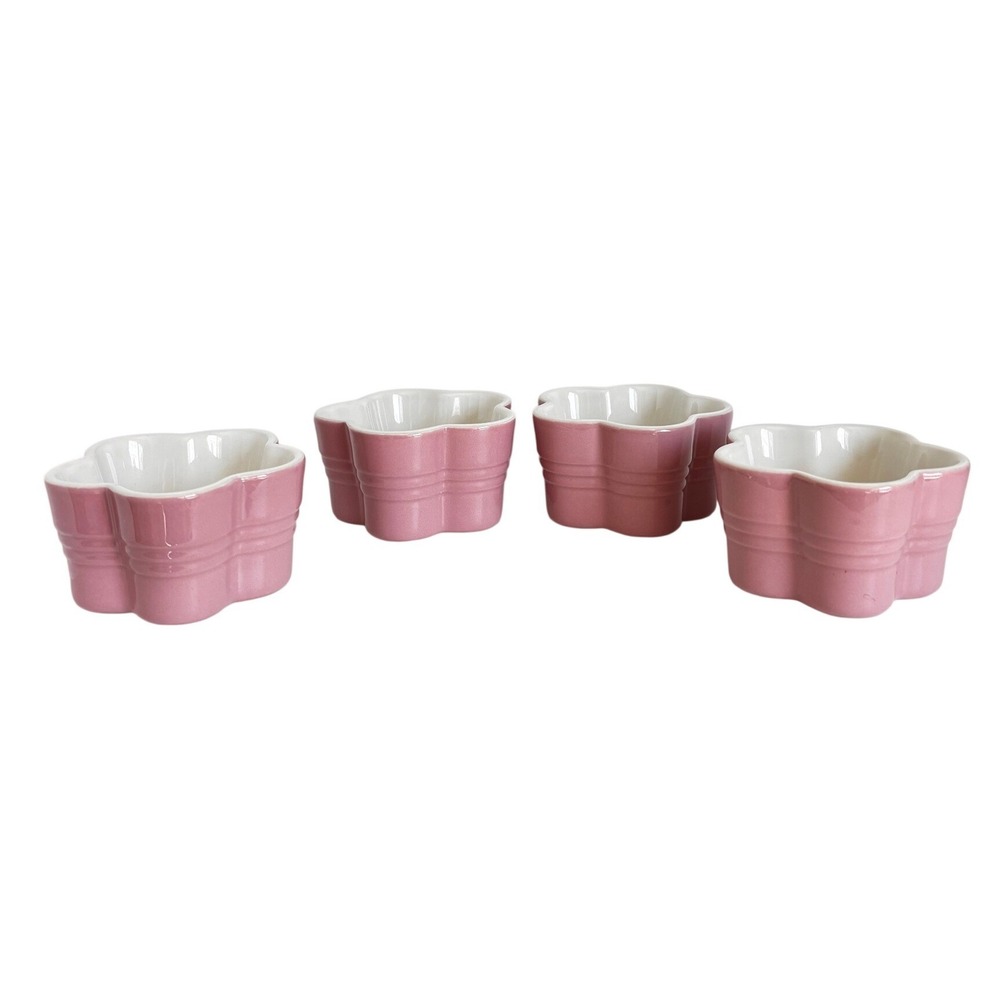 Le Creuset Flower Ramekins Set of 4 Pink Stoneware Fleur Collection